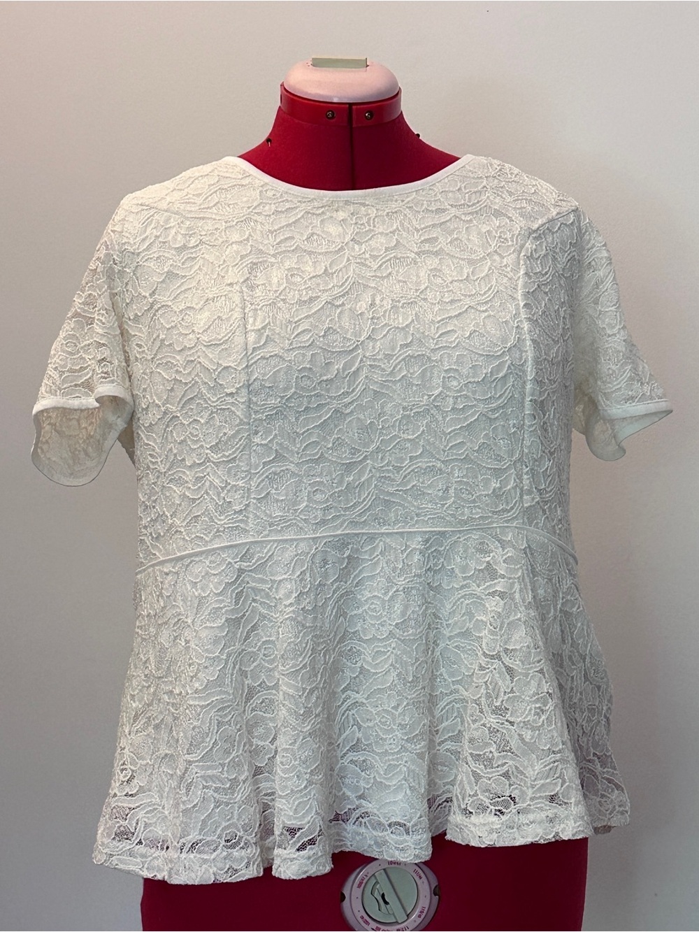 Jessica London Ivory Lace Peplum Top Size 14 Floral Lace Short Sleeve Blouse